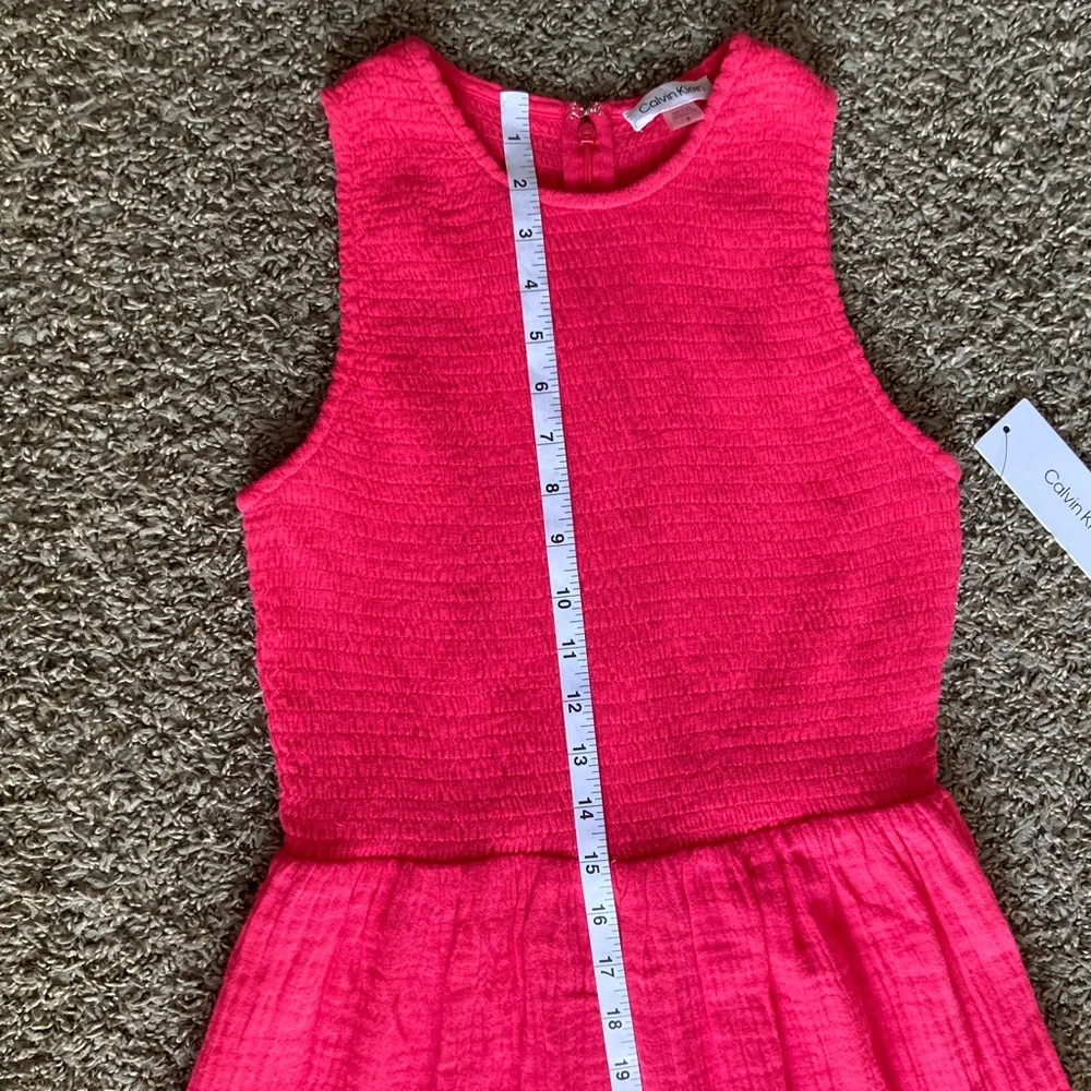 Calvin Klein Coral Smocked Tiered Maxi Dress Sleeveless 100% Cotton